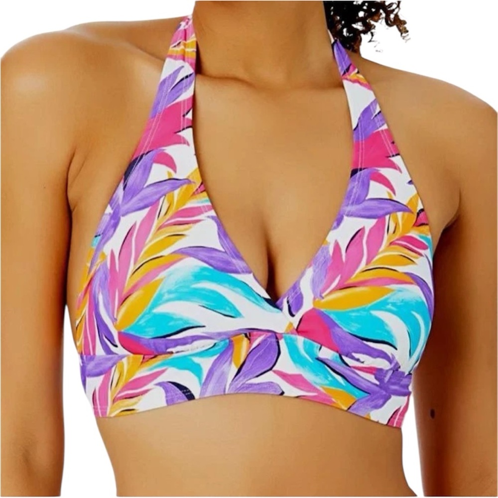Anne Cole Marilyn White Printed Multicolor Halter Bikini Top NWT MSRP $64